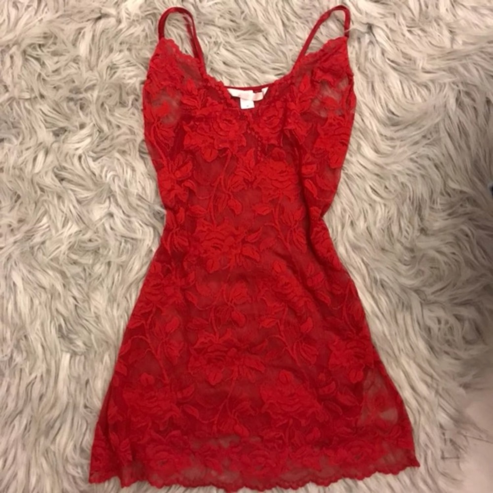 Victoria’s Secret red lace mesh lingerie sexy slip